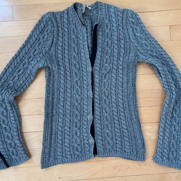 Amina Rubinacci Cable Knit Crewneck Cardigan Sweater  in Gray 8 - Picture 4 of 11